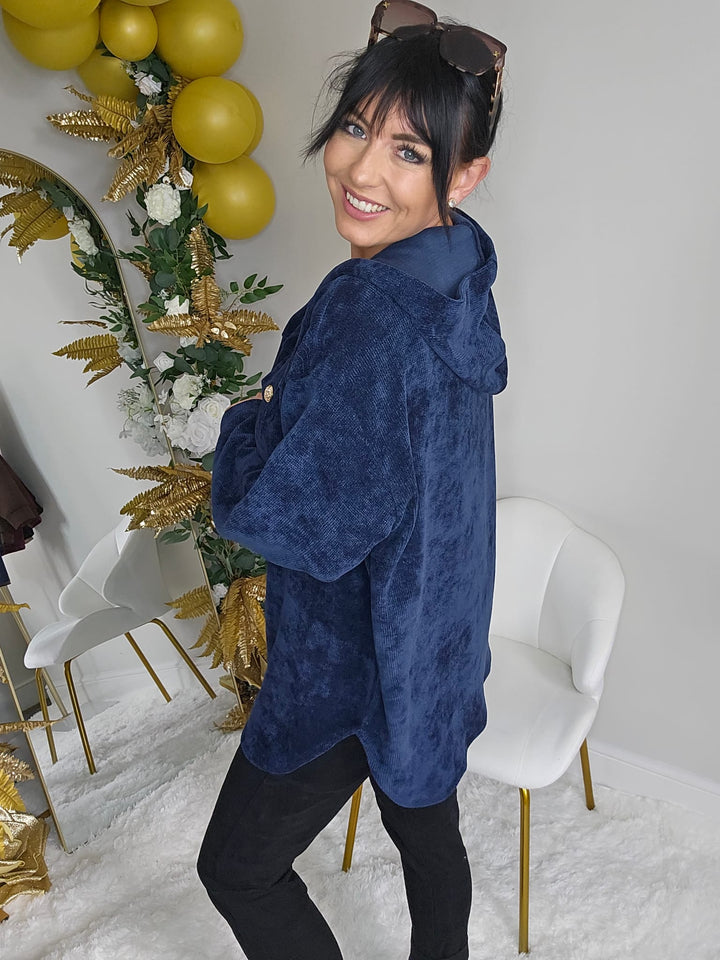 Baroque Chenille Shacket - Navy (One Size - fits Size 12 to Size 18/20)