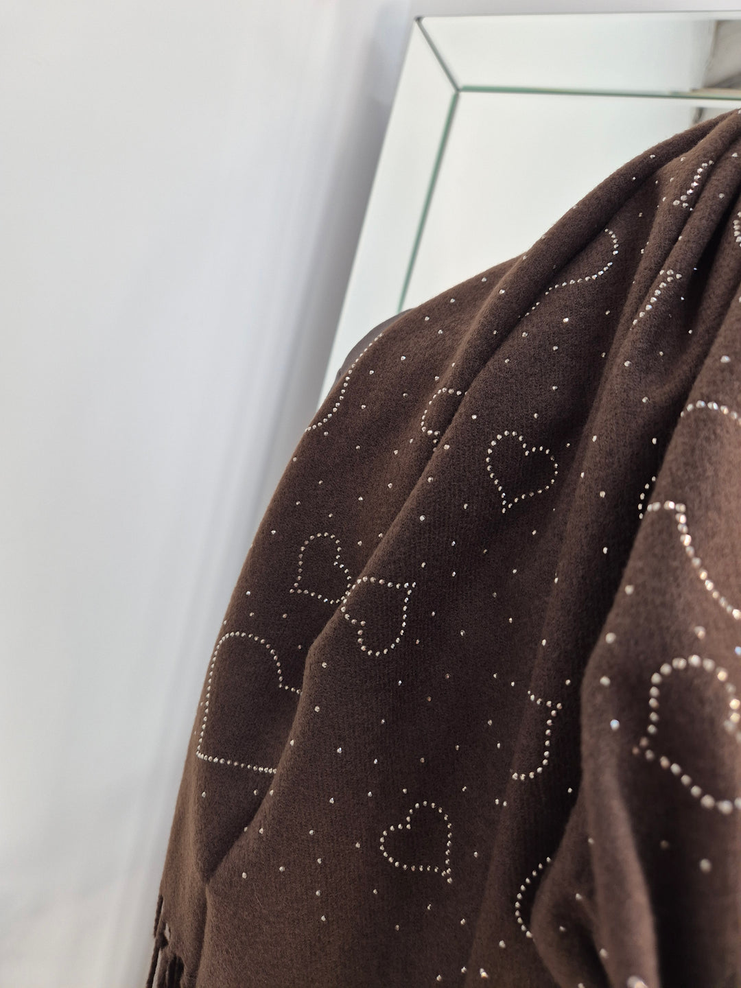 Sparkly Hearts Oversized Fringed Scarf - Chocolate