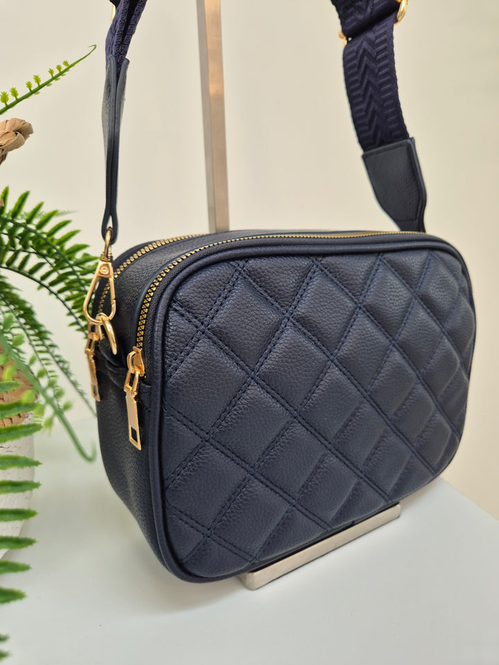 Diamond Quilted Bag - Navy (Gold Tone)