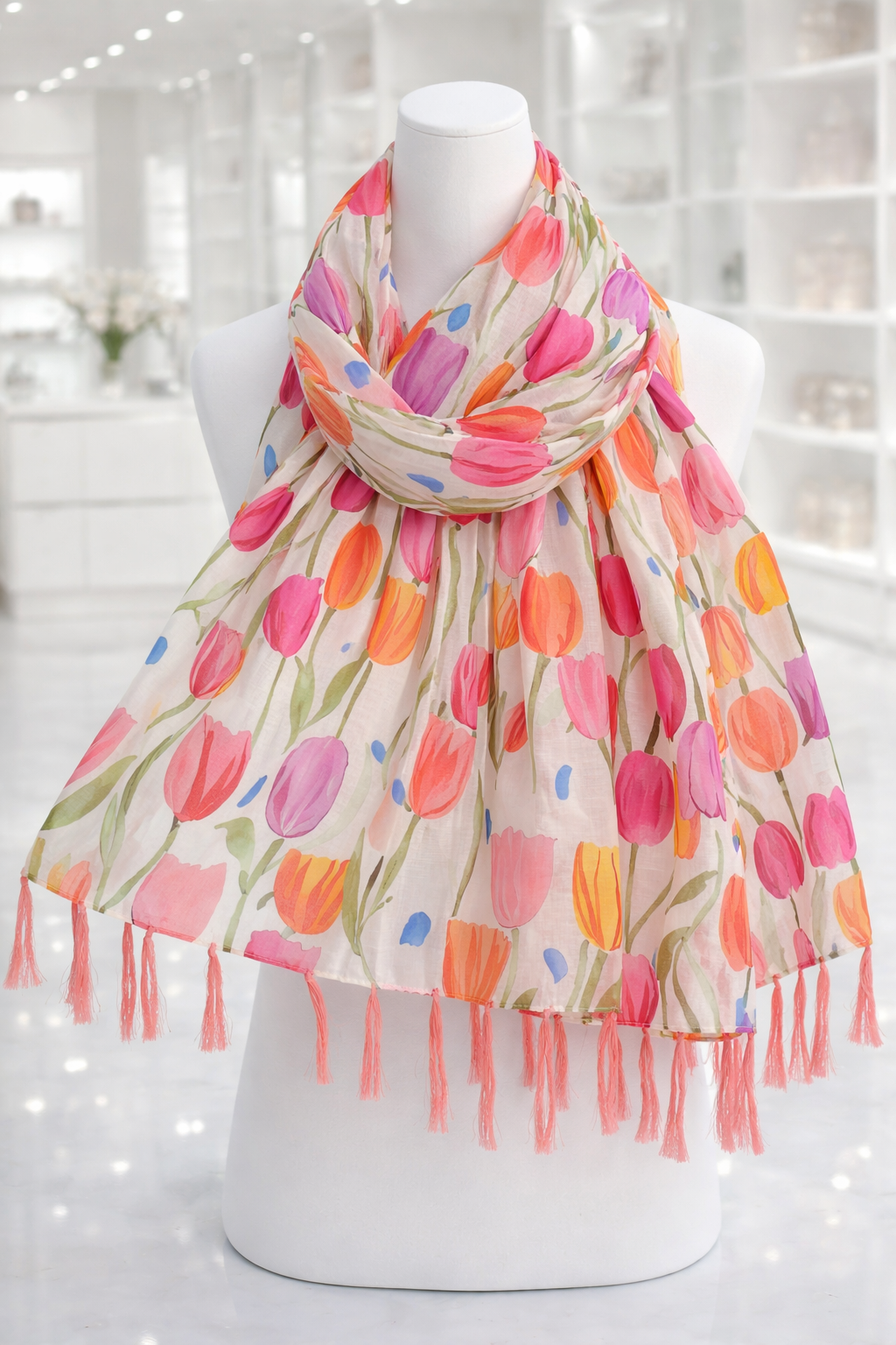 Tulips Fringed Scarf - Multi