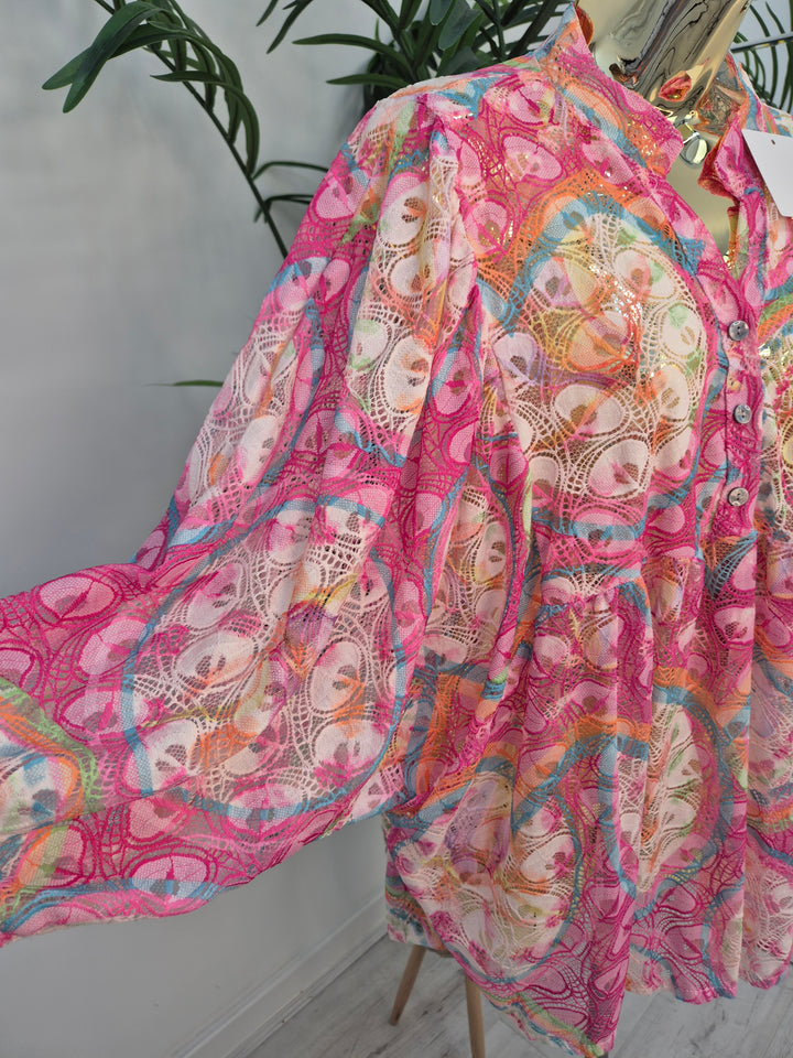 Gardenia Floral Lace Top - Hot Pink (Oversized, fitting from Size 14 up to Size 20)