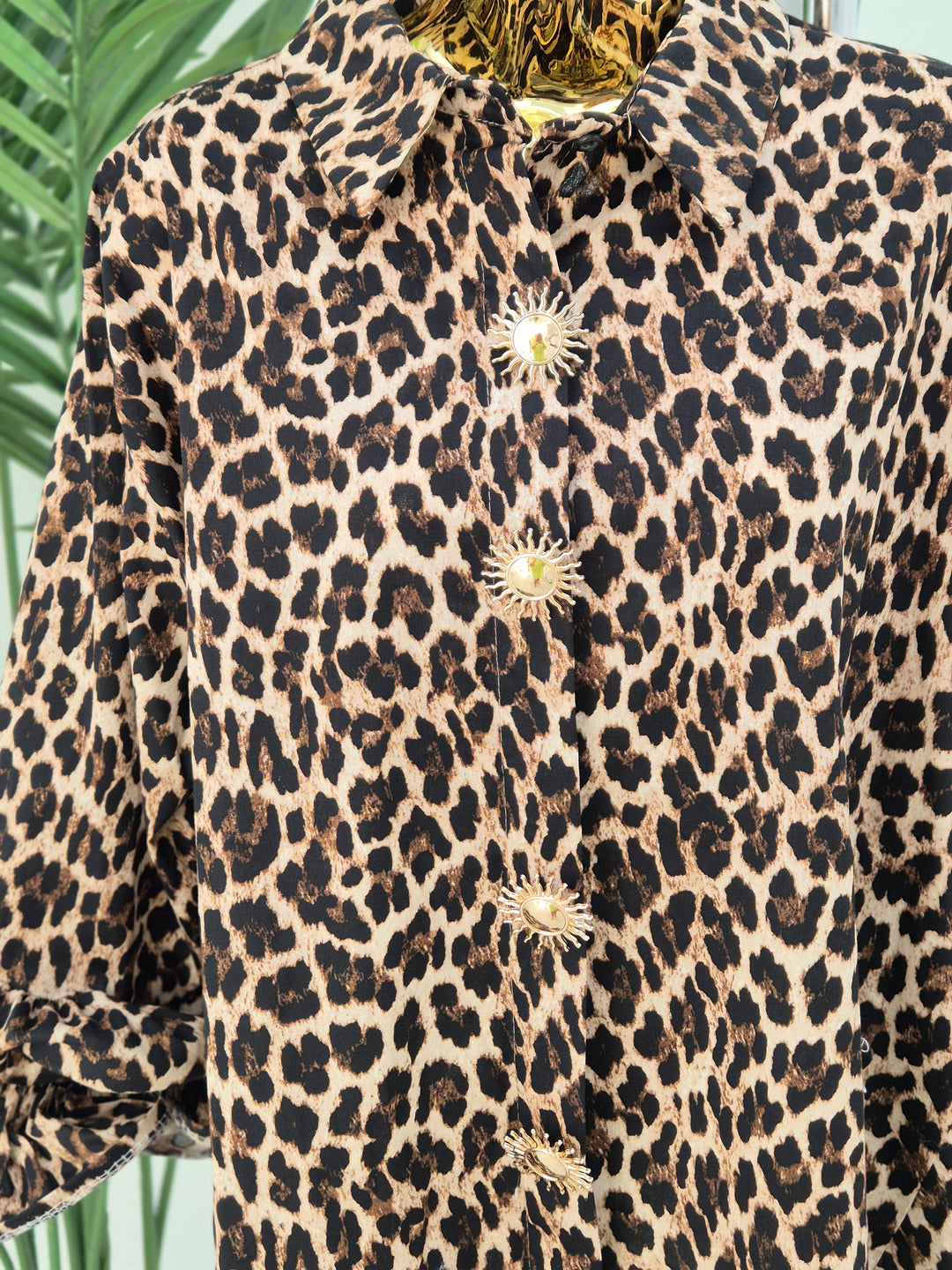 Leopard & Sunburst Buttons Blouse (Oversized)