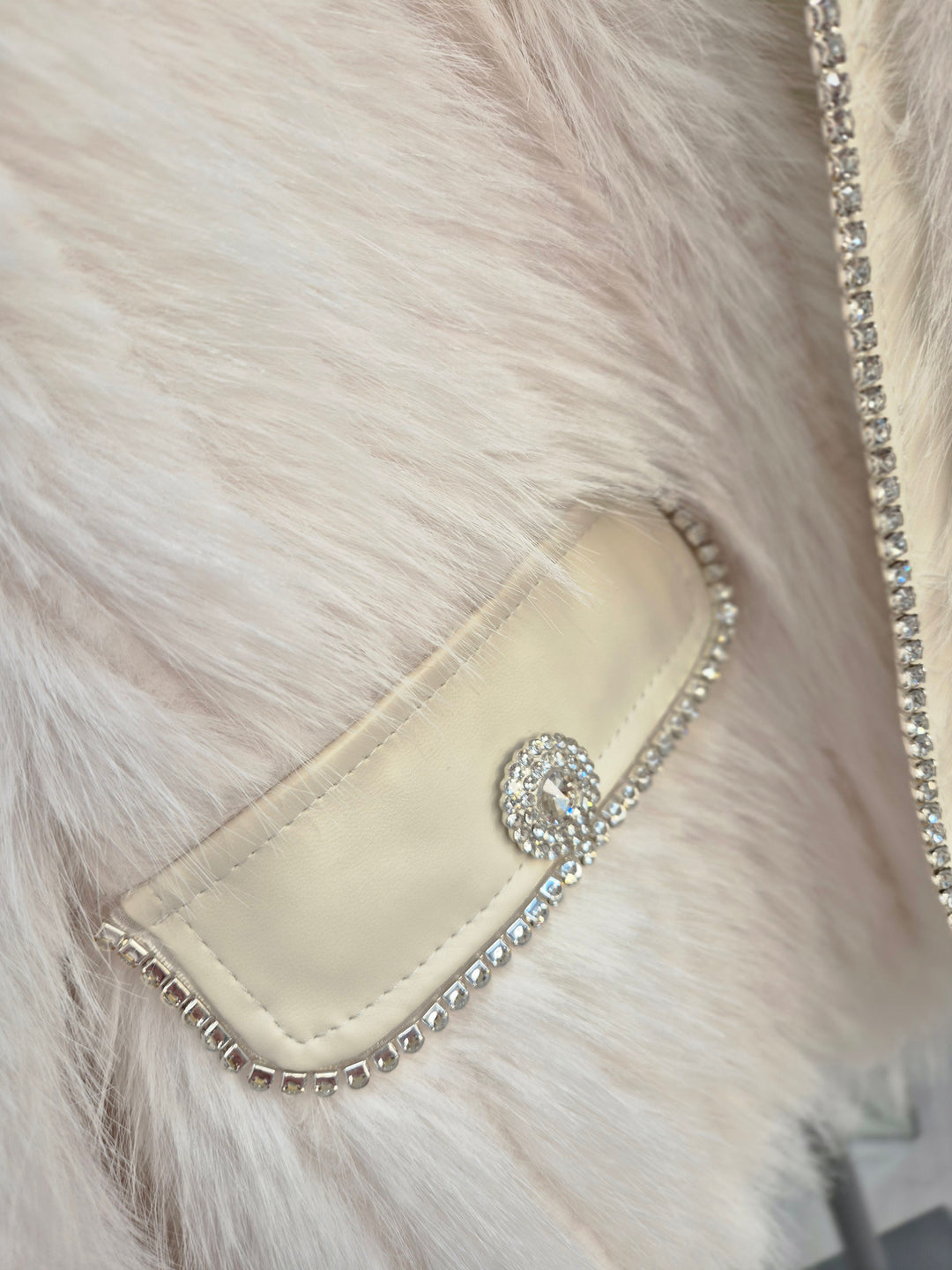 Oslo Crystal Faux Fur Jacket - Winter White - (One Size fits from Size 10 to Size 16)