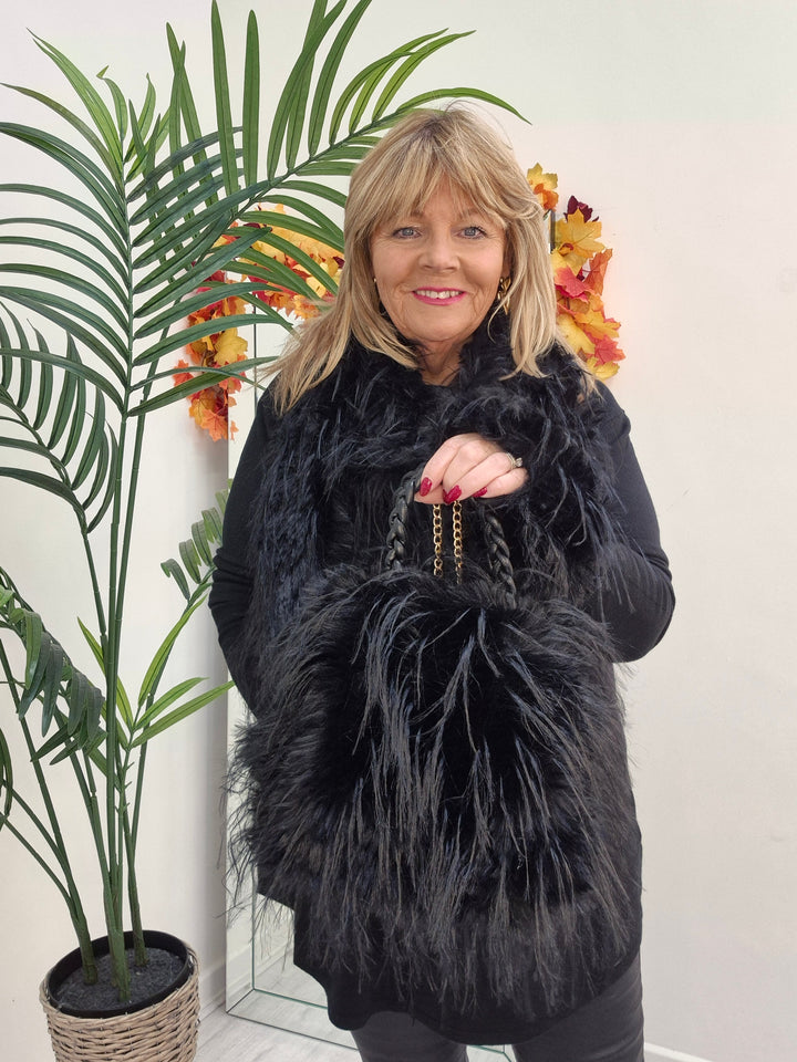 Oslo Faux Fur Shaggy Long Scarf - Jet Black