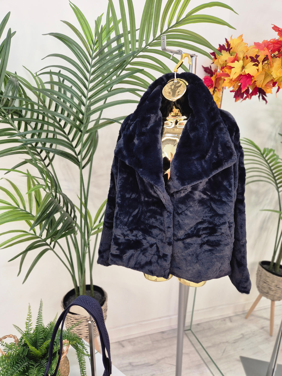 Oslo Faux Fur Medium Length Coat - Navy (One Size - fits from Size 10/12 up to Size 16/18)