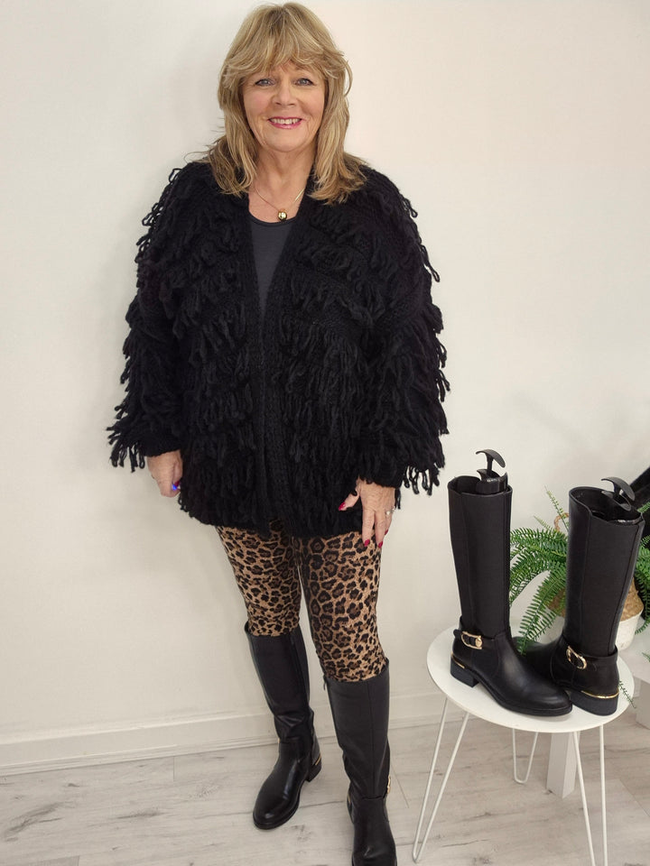 Shaggy Cardigan (Oversized) Long Length - Black