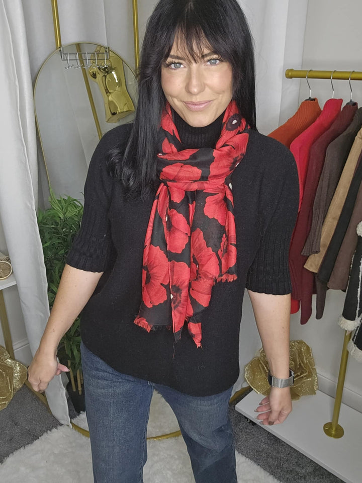 Poppy Oversized Scarf - Black/Red