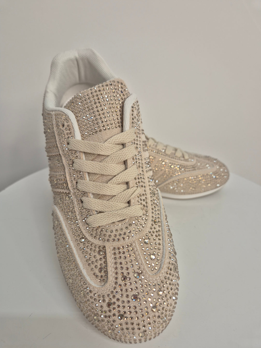 Marbella Sparkly Crystal Trainers - Beige (choose your Size)