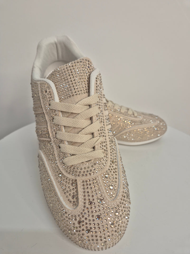 Marbella Sparkly Crystal Trainers - Beige (choose your Size)