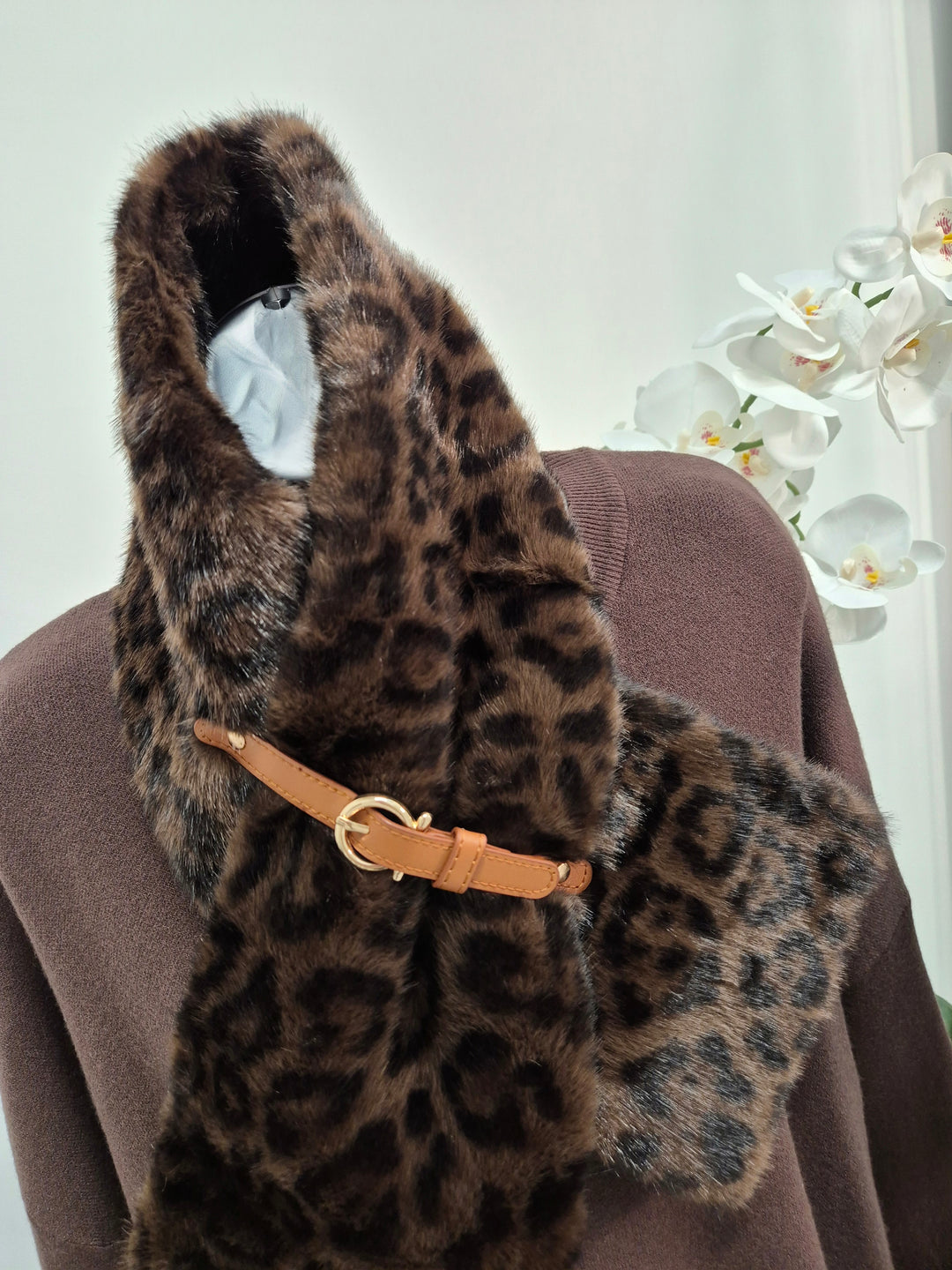 Oslo Faux Fur Scarf - Chocolate Leopard