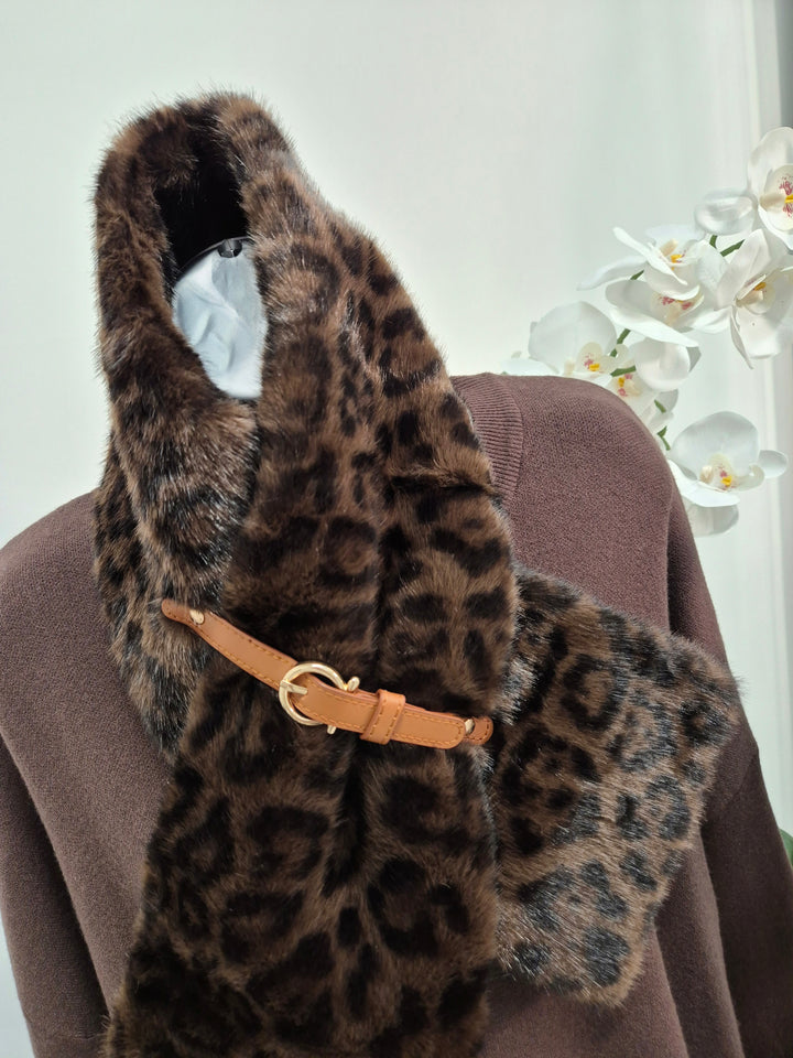 Oslo Faux Fur Scarf - Chocolate Leopard