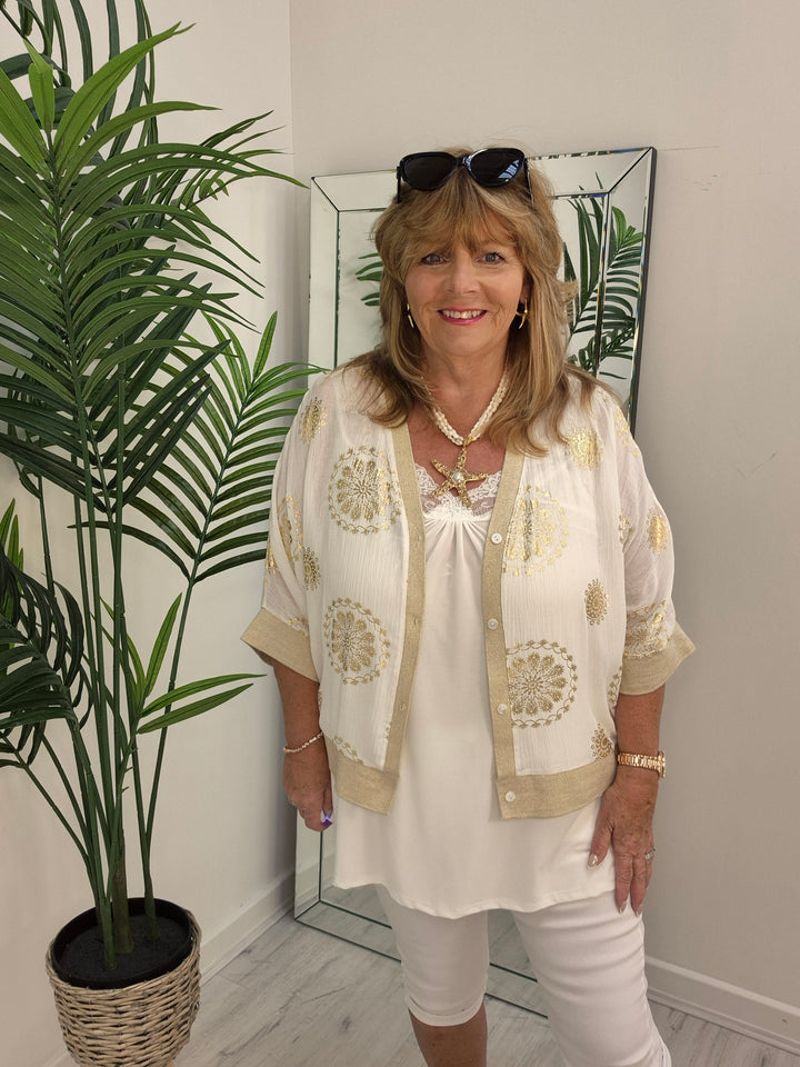 Ibiza Floral Jacket - White/Gold - (Loose Fit)