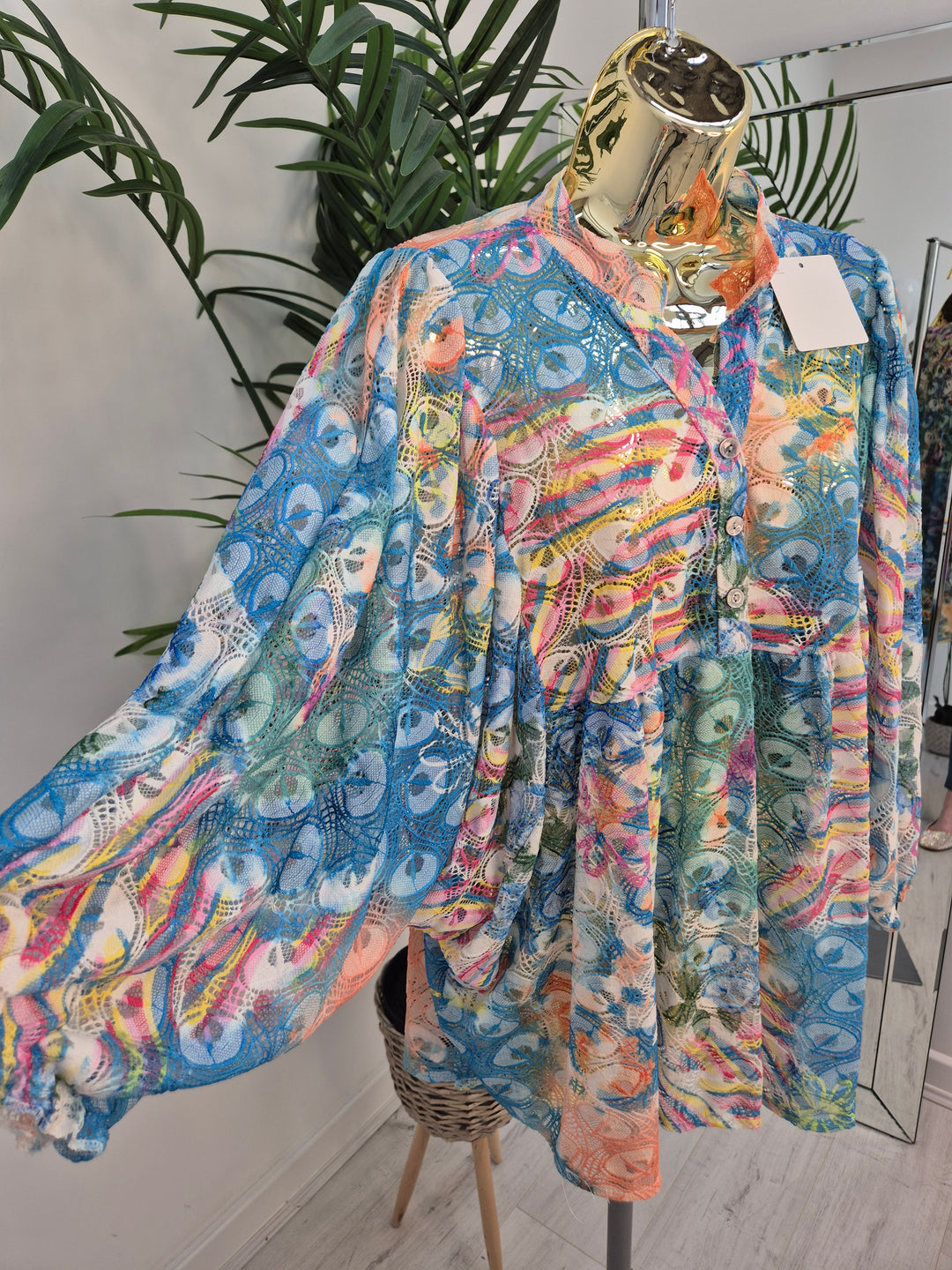 Gardenia Floral Lace Top - Blue (Oversized, fitting from Size 14 up to Size 20)