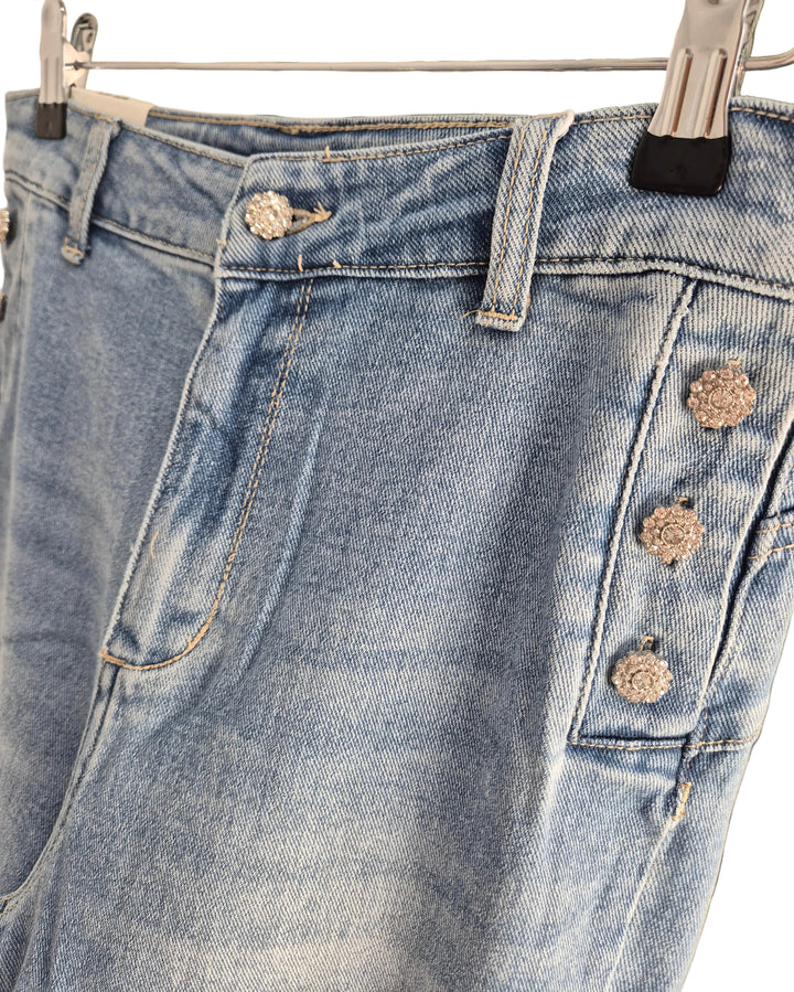 Fleur Crystal Wide Leg Jeans - Stonewashed (choose your Size)