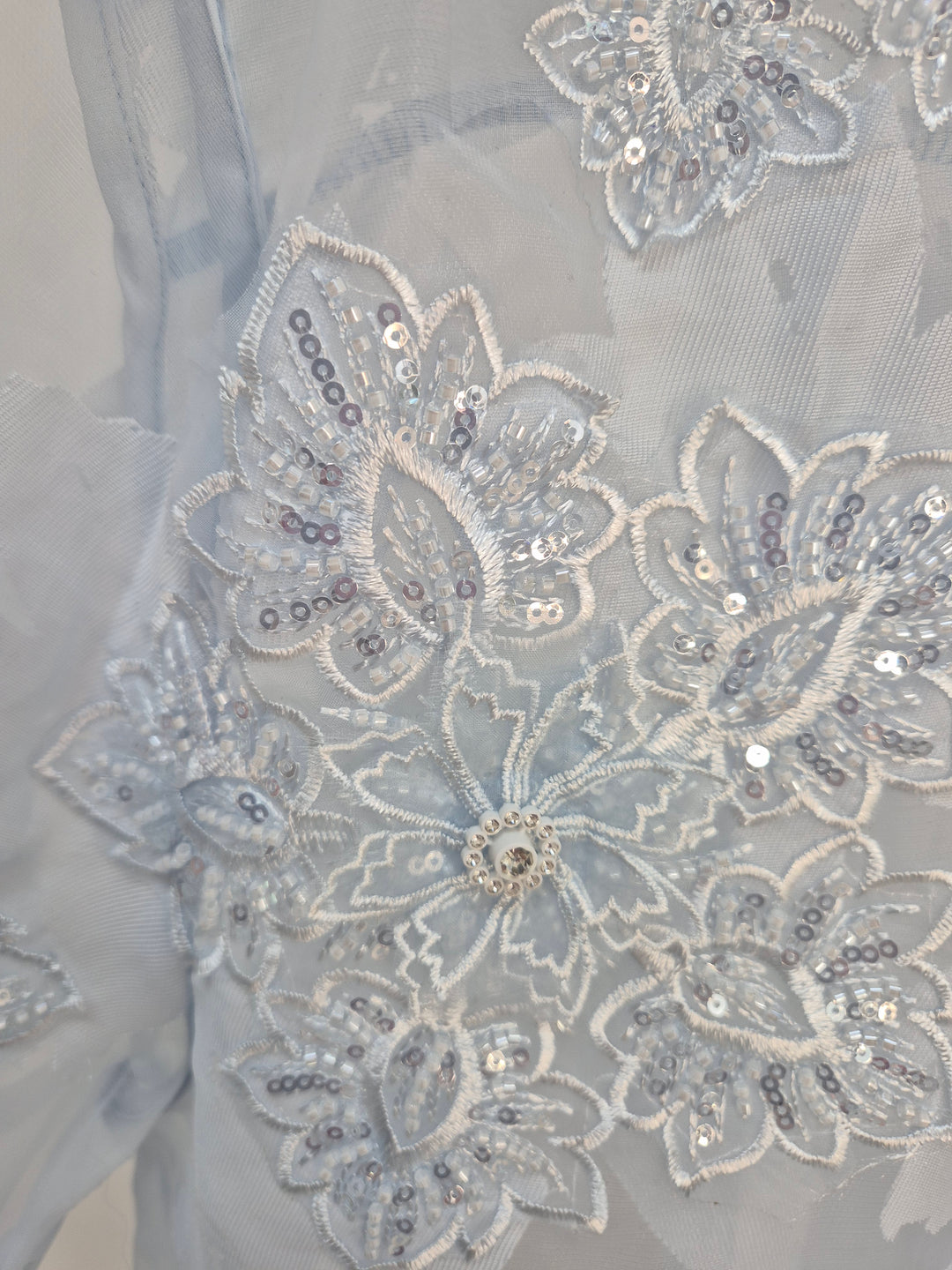 Valencia Ornate Blouse with Crystals & 3D Applique Sparkle - Blue (One Size, fits from Size 12 up to Size 16/Small Busted Size 18)