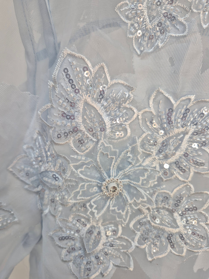Valencia Ornate Blouse with Crystals & 3D Applique Sparkle - Blue (One Size, fits from Size 12 up to Size 16/Small Busted Size 18)