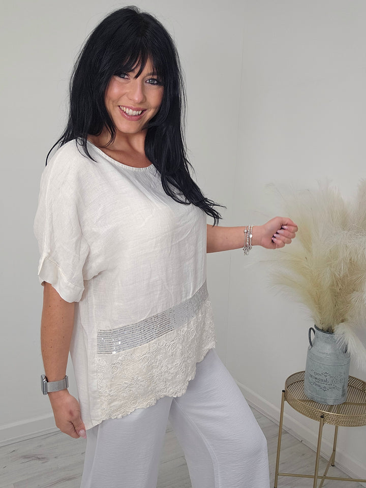 Linen Sequin Top - ( Choose your colour )