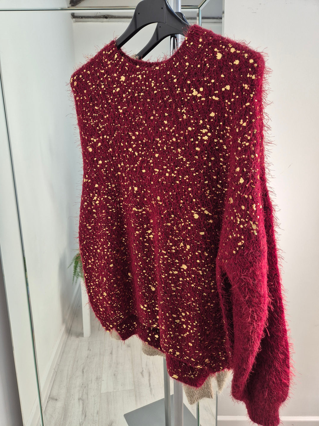 Gold Foil Sparkle Jumper - Red (One Size, fits Size 10 up to Size 16)