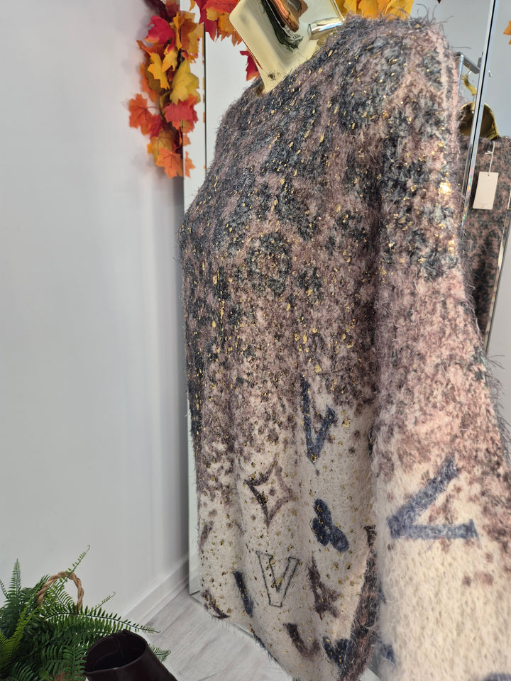 Louisa Gold Foil Jumper - Chocolate (One Size, fits Size 10 up to Size 16/18)