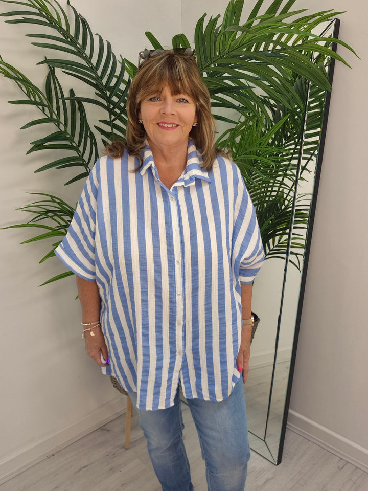 Candy Striped Shirt - Blue/White (Oversized)
