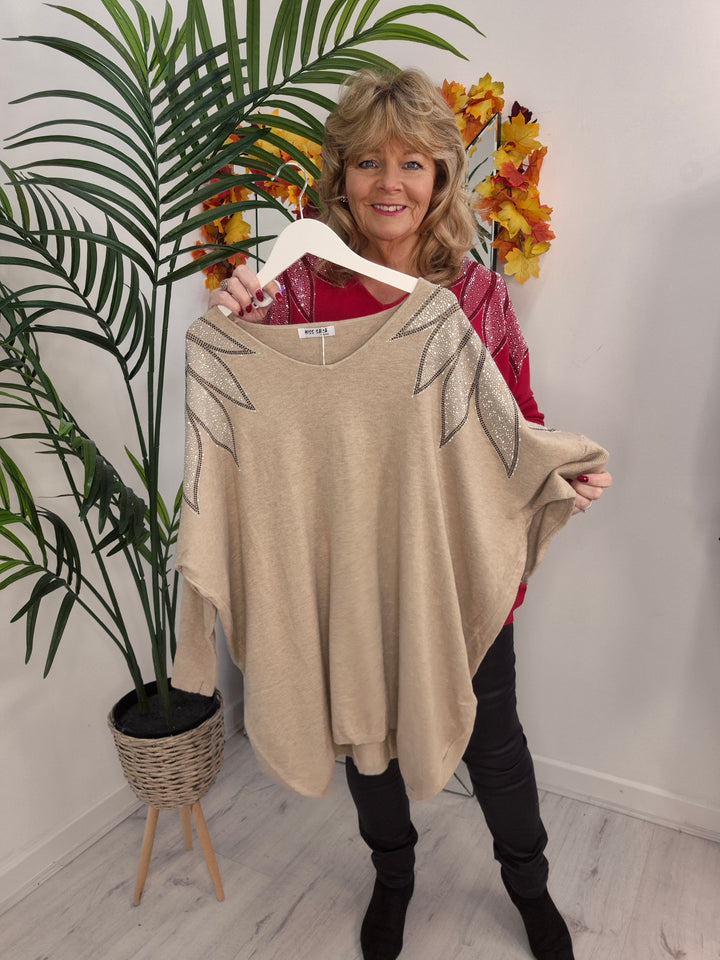 Arabella Sparkly Oversized Jumper with V Neck (choose your Colour) (One Size/Curvy, fits from Size 12/14 up to Size 18/20)