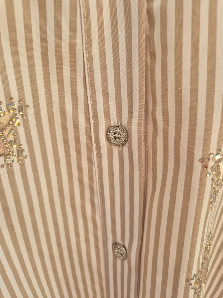 Stars Pin Stripe Oversized Shirt - (One Size/Curvy - fitting from Size 14 up to Size 20) Natural