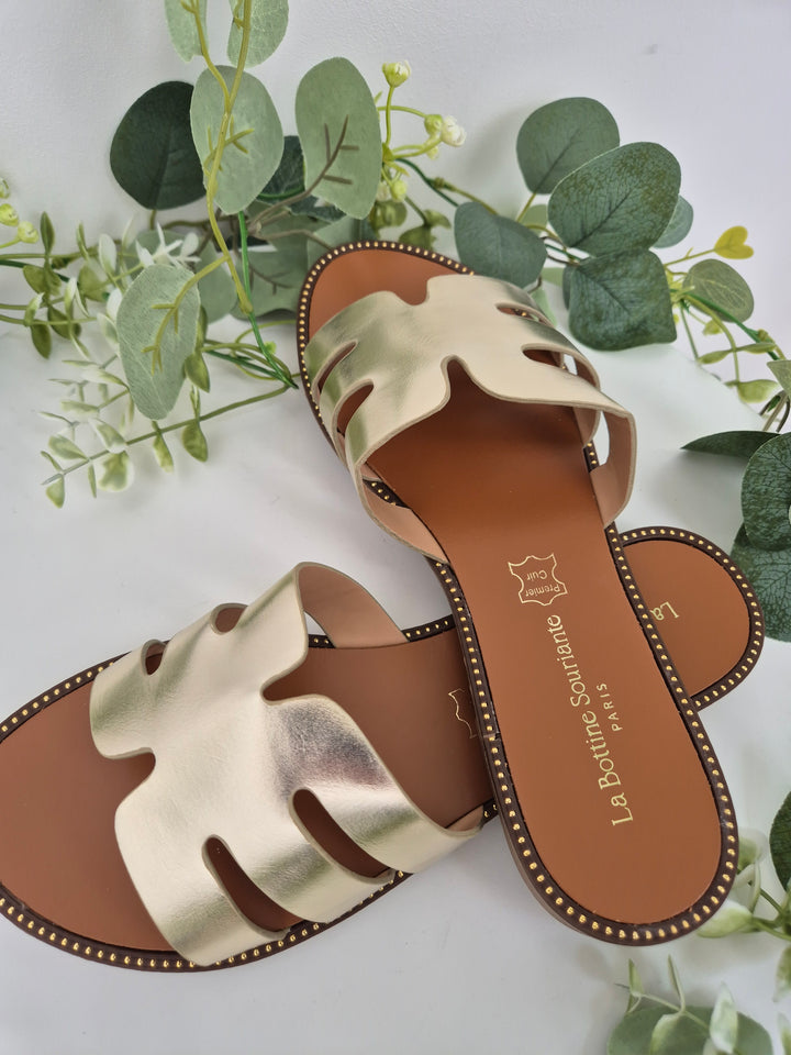 Marbella Slip On Sandals - Metallic Gold (Real Leather) - (choose your Size)