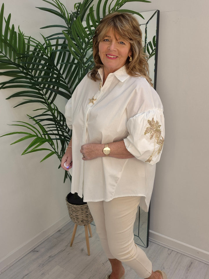 Palm & Starfish Blouse - (Oversized fits Size 12 to Size 20)
