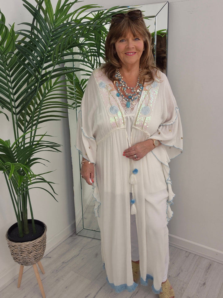 Sunshine Kimono - White/Blue/Gold