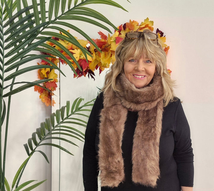 Oslo Faux Fur Long Scarf - Milk Chocolate