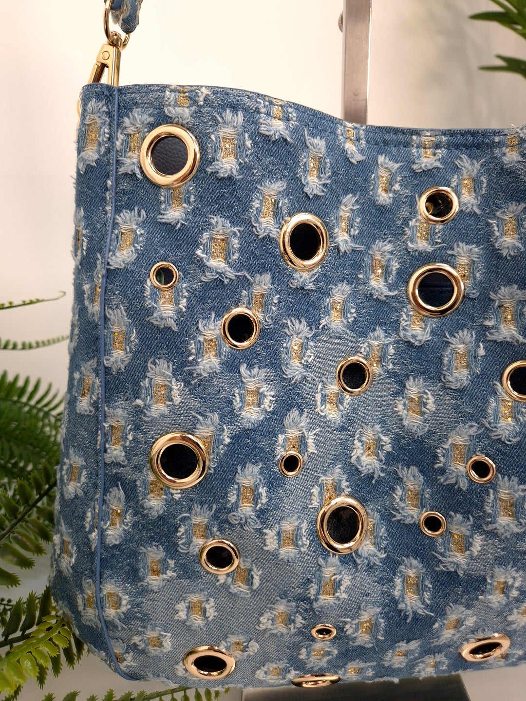 Darcie Denim Bag (Bag within a Bag) - Stonewashed/Gold Metallic
