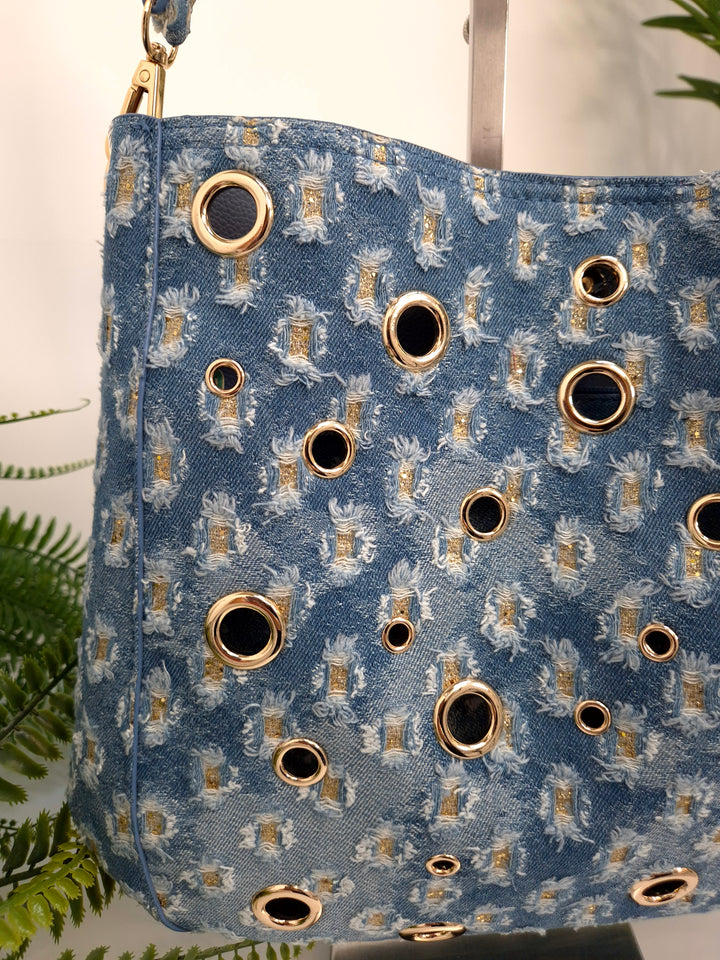 Darcie Denim Bag (Bag within a Bag) - Stonewashed/Gold Metallic