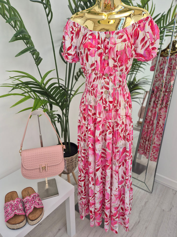 Sicily Bardot Dress with Metallic Gold Foil - (choose your Colour) - One Size/Curvy