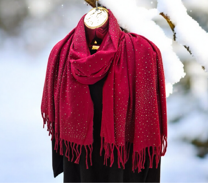 Sparkly Oversized Fringed Scarf - Wine