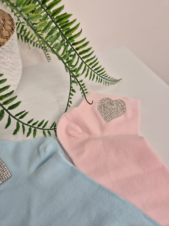 Diamante Heart Soft Socks - (choose from Pink or Blue)