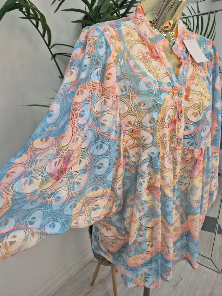 Gardenia Floral Lace Top - Powder Blue (Oversized, fitting from Size 14 up to Size 20)