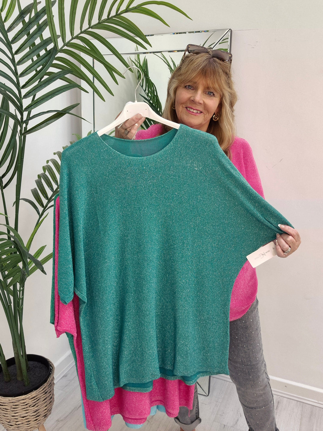 Sheena Shimmer Top - Short Sleeved (choose your Colour) (Loose Fit)