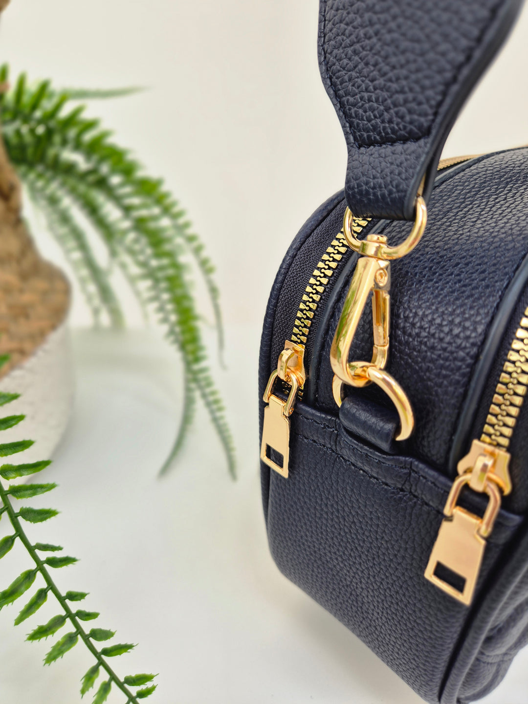 Diamond Quilted Bag - Navy (Gold Tone)