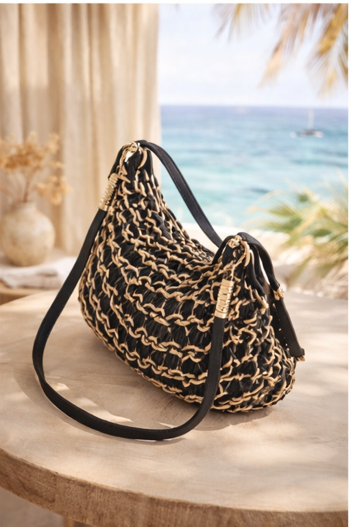 Marbella Gold Metallic Rope Bag - Black/Gold