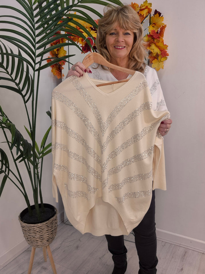 Verity Sparkly Oversized Jumper with V Neck (choose your Colour) (One Size/Curvy, fits from Size 12/14 up to Size 18)