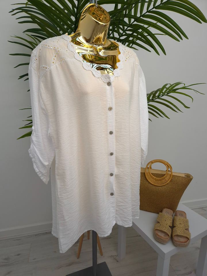 Belinda Broderie Anglaise Top - (choose your Colour) (Curvy)