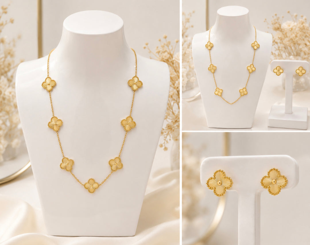 Clover - Gold Tone (choose either Earrings, Necklace or Bracelet)
