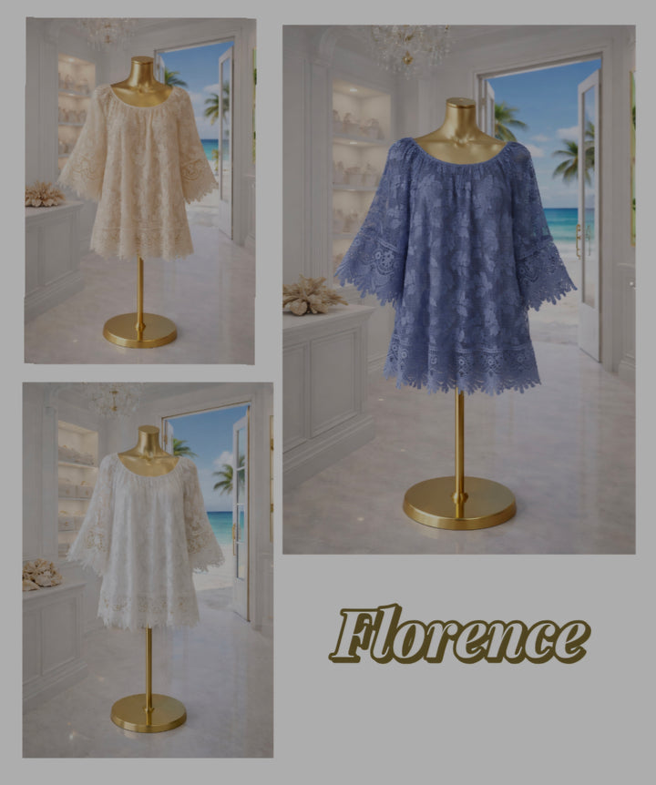 Florence Bardot Lace Top - One Size/Curvy, fits from Size 12/14 up to Size 18 - Blue