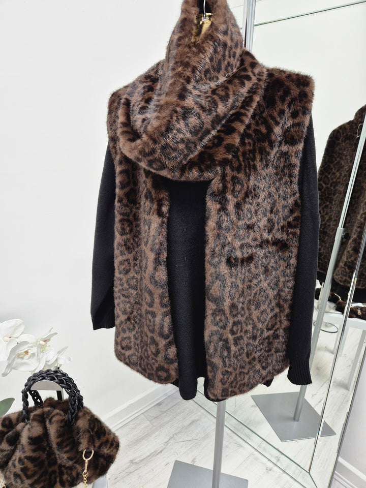 Oslo Leopard Faux Fur Gilet - Chocolate Leopard (One Size - fits from Size 10/12 up to Size 16)