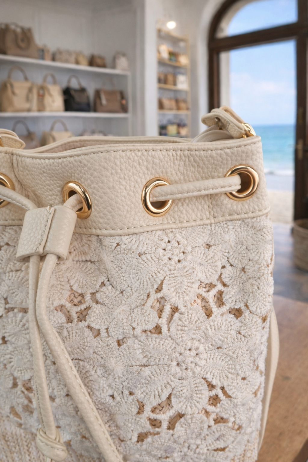 Lace Bucket Bag - Cream