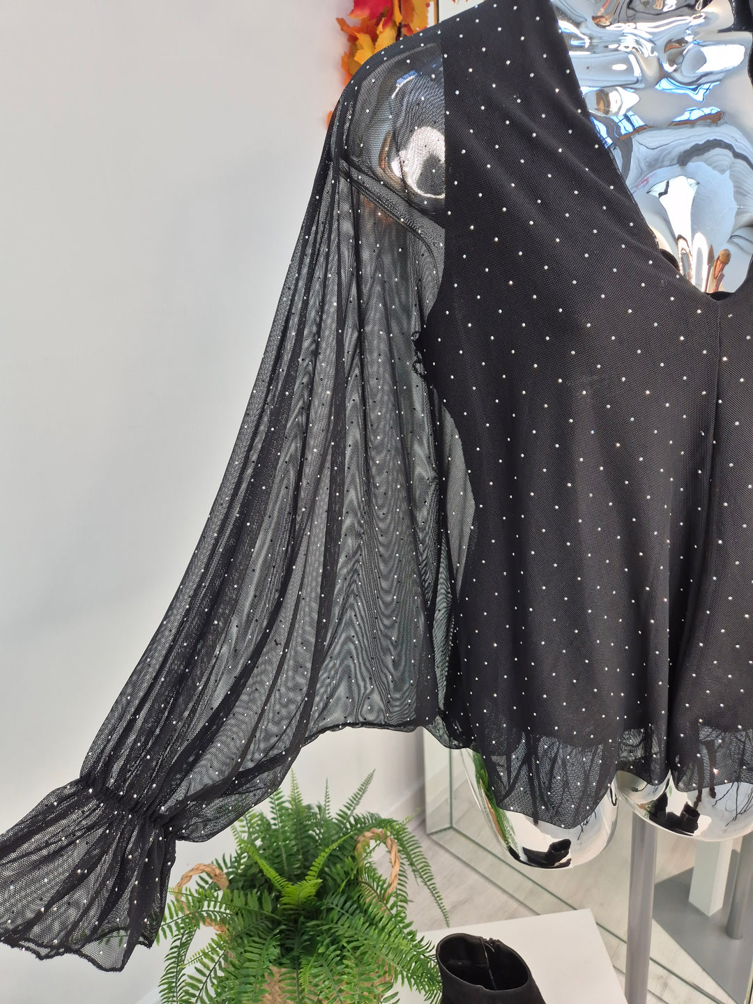 Christina Diamante V Neck & V Back Top - Black (One Size fitting from Size 8 up to Size 16)