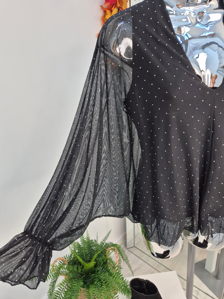 Christina Diamante V Neck & V Back Top - Black (One Size fitting from Size 8 up to Size 16)