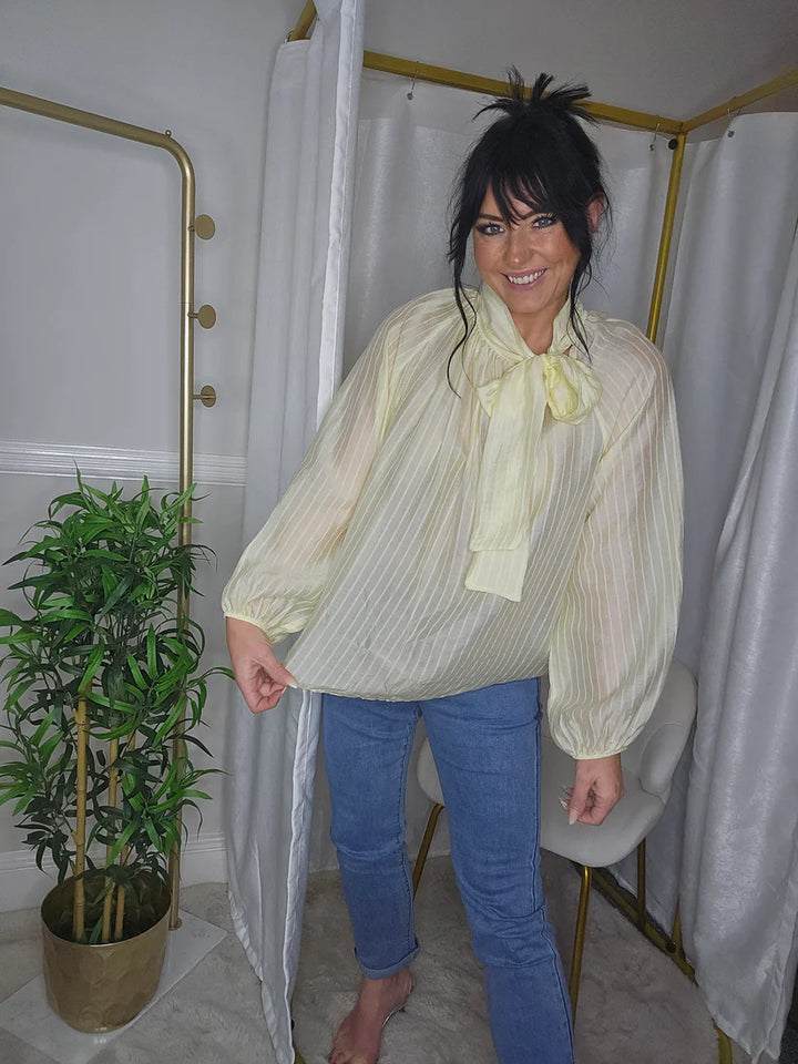 Tilly Tie Blouse - Lemon - One Size (fitting Size 10 up to Size 16)