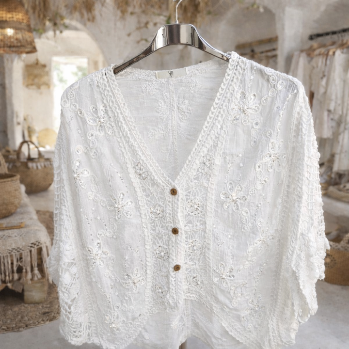 Es Cana Sparkly Embroidered Cardigan (One Size/Curvy - fits from Size 12 up to Size 18) - White