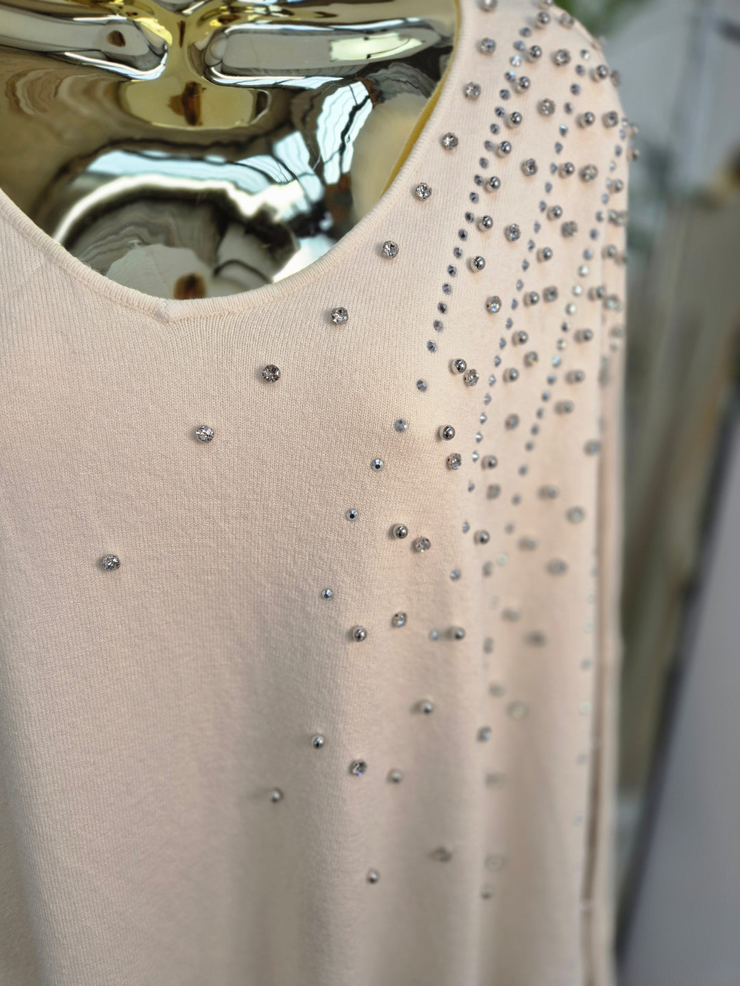 Celine Crystals, Pearls & Diamantes Oversized Jumper with V Neck (choose your Colour) (One Size/Curvy, fits from Size 12 up to Size 18)
